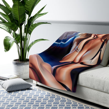 Attractive Seductive Leather-Strap Outfit Model Fleece Blanket