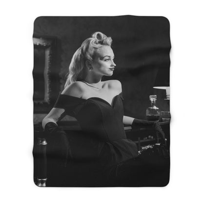 Old Fashioned Black And White Blonde Haired Woman Gazing Fleece Blanket