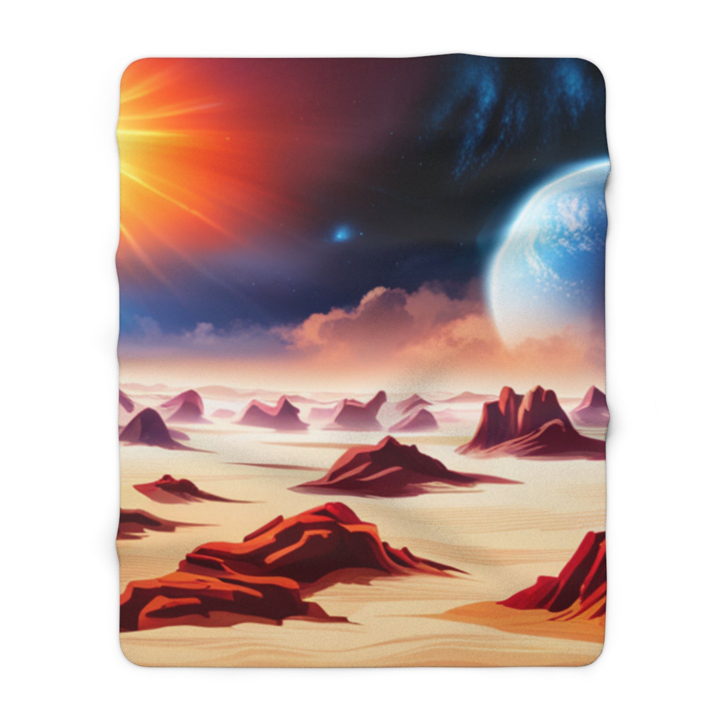 Rocky Sandy Alien Planet Watercolor Landscape Fleece Blanket