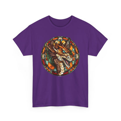 Aquamarine-Eyed Bronze Stain-Glass Dragon Heavy Cotton Tee