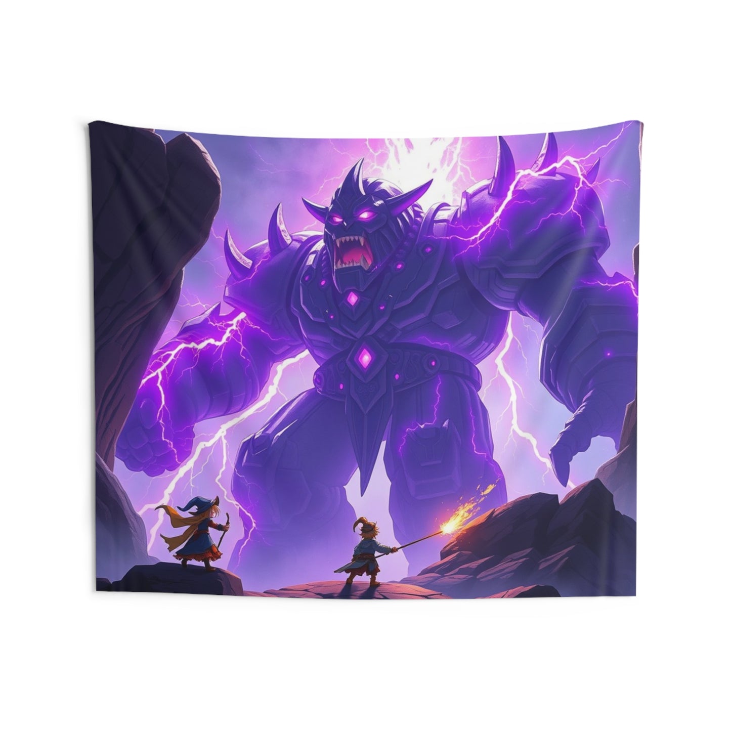 "Adventurer's vs Storm Golem" Indoor Wall Tapestries