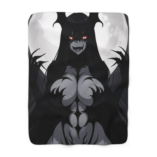 Gray-Skinned Curvy Shadow-Monster Waifu Sherpa Fleece Blanket