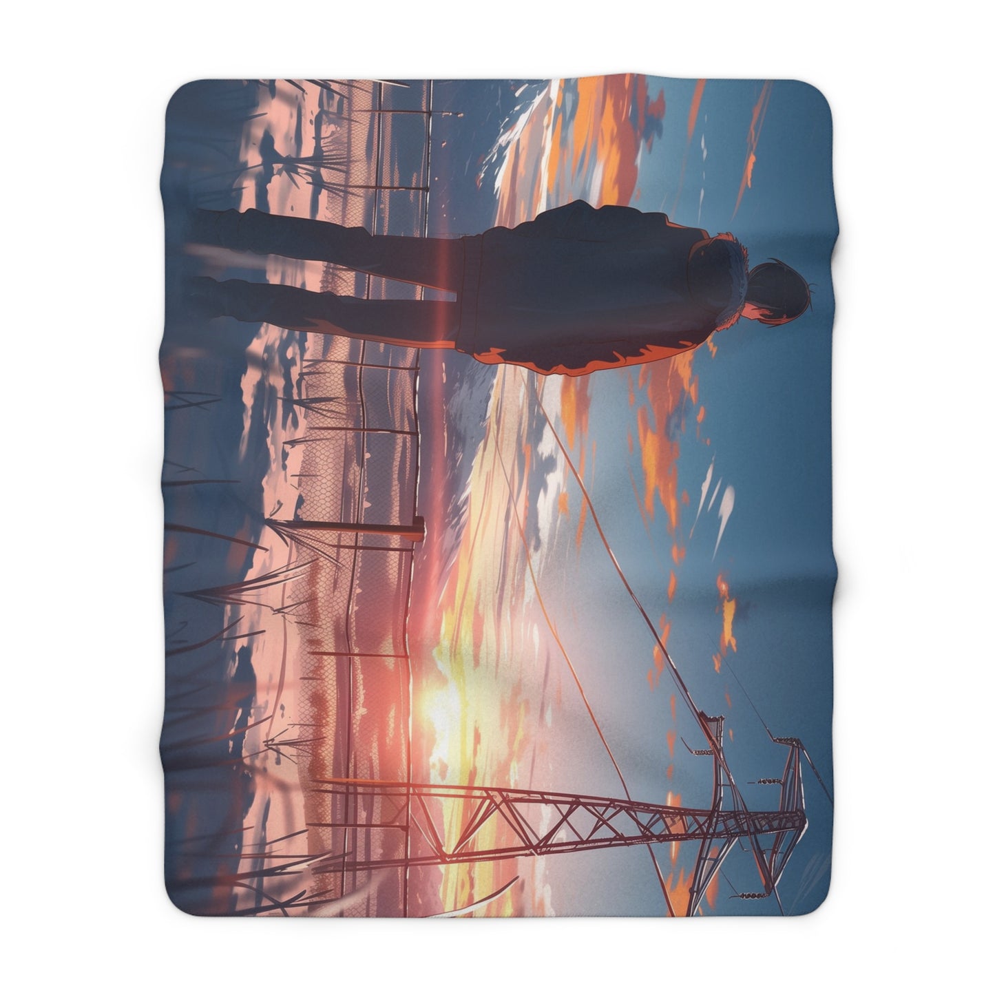 Young Man Boy Gazing At Powerline Landscape Fleece Blanket