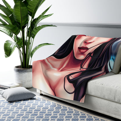 Brown-haired Topless Piercing Brown Eyed Girl Fleece Blanket