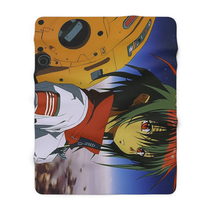 Red and Black-haired Anime Boy Space Traveler Fleece Blanket