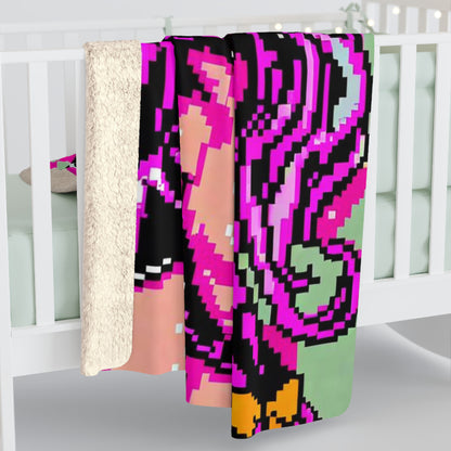 Pixelated Thicc Purple-Haired Waifu Blanket Sherpa Fleece Blanket