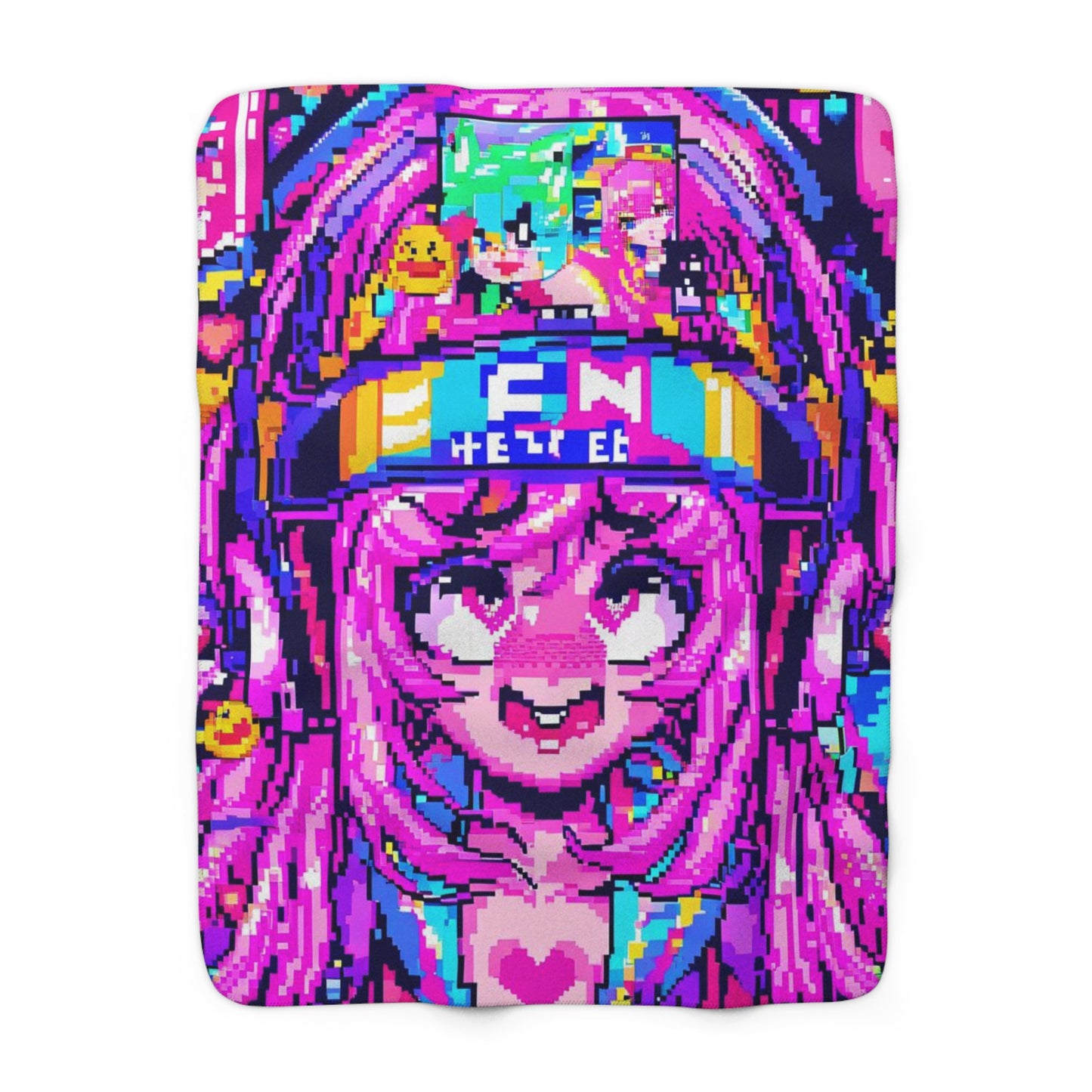 Glitched-Out Digital Waifu Sherpa Fleece Blanket