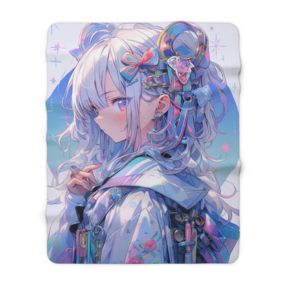 White-haired Peering Gaze Anime Girl Fleece Blanket