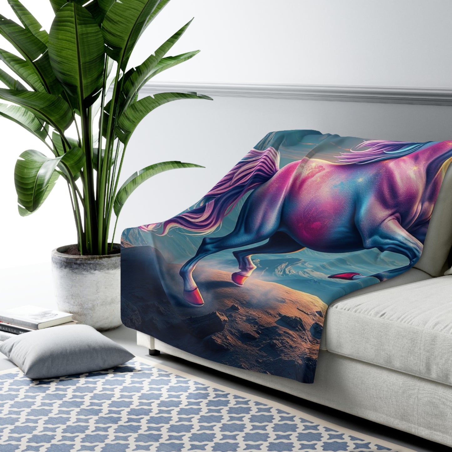 "Galactic Horse on an Alien Planet" Sherpa Fleece Blanket